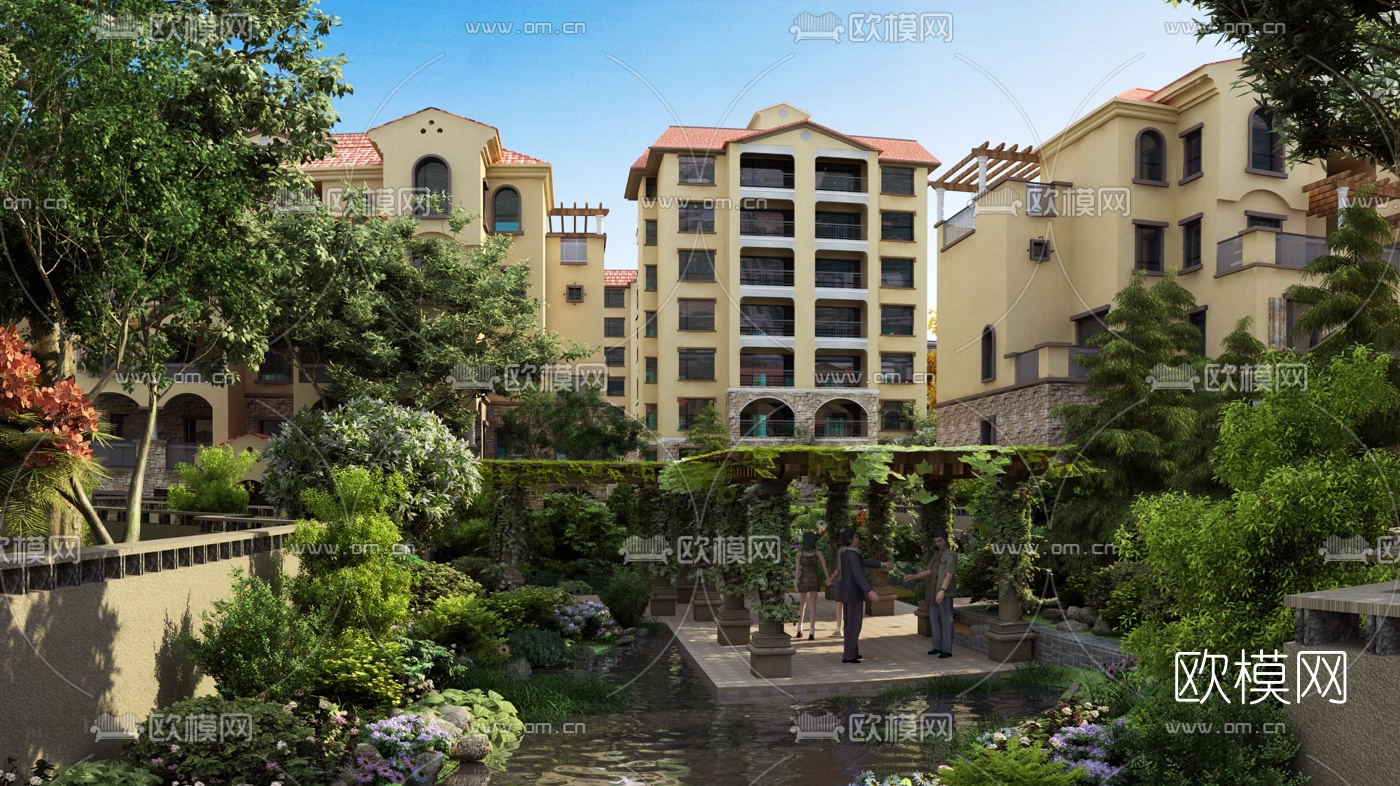 欧式小区园林景观3d模型下载