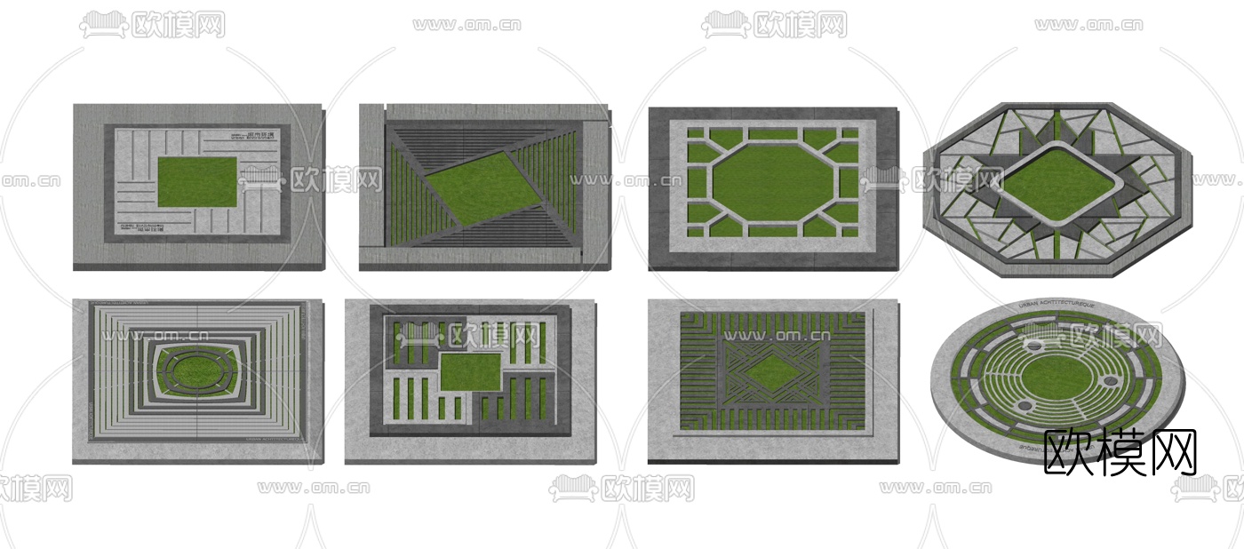新中式户外树池花坛景观座椅su模型下载（渲染图3）