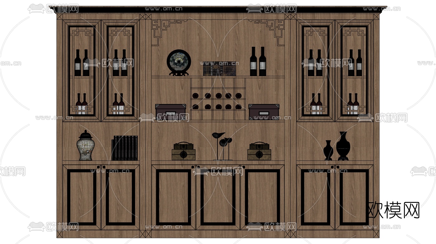 新中式实木酒柜su模型下载