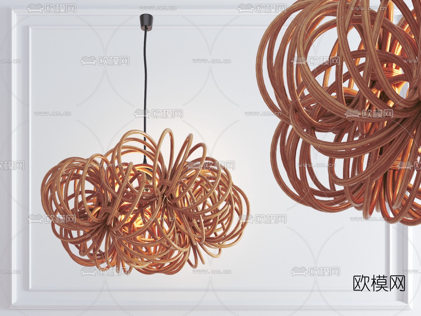 北欧原木吊灯su模型下载