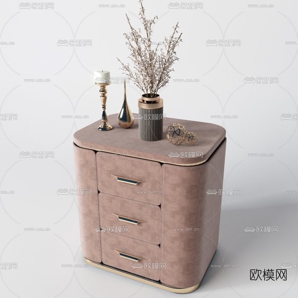 现代绒布床头柜3d模型下载(渲染图2)