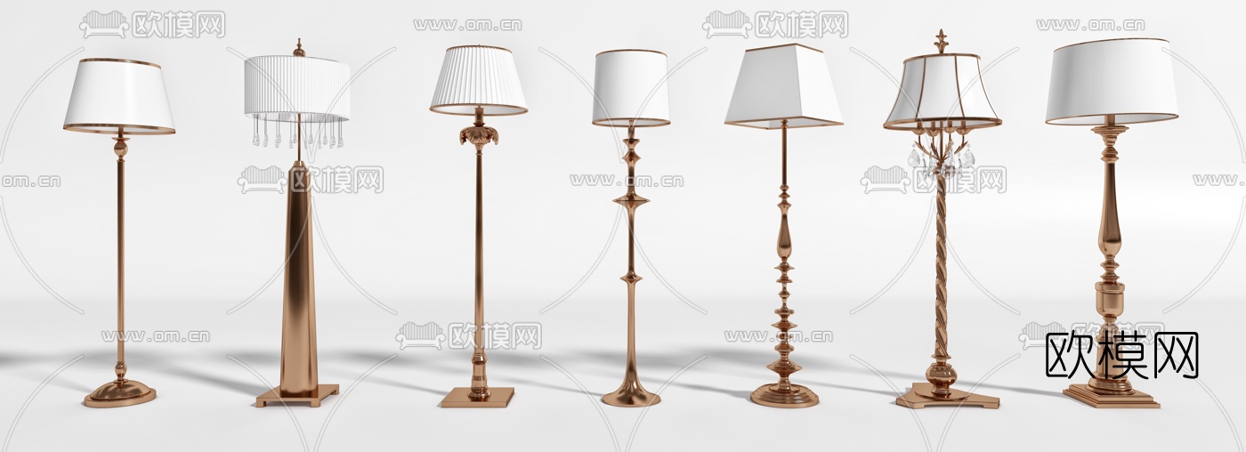 简欧金属遮罩落地灯3d模型下载（渲染图1）
