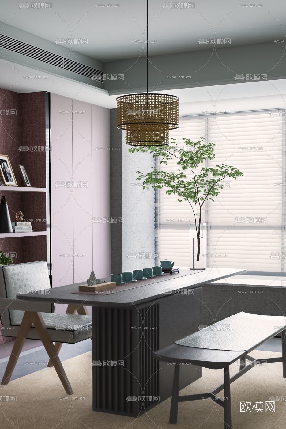 现代方形茶桌椅3d模型下载