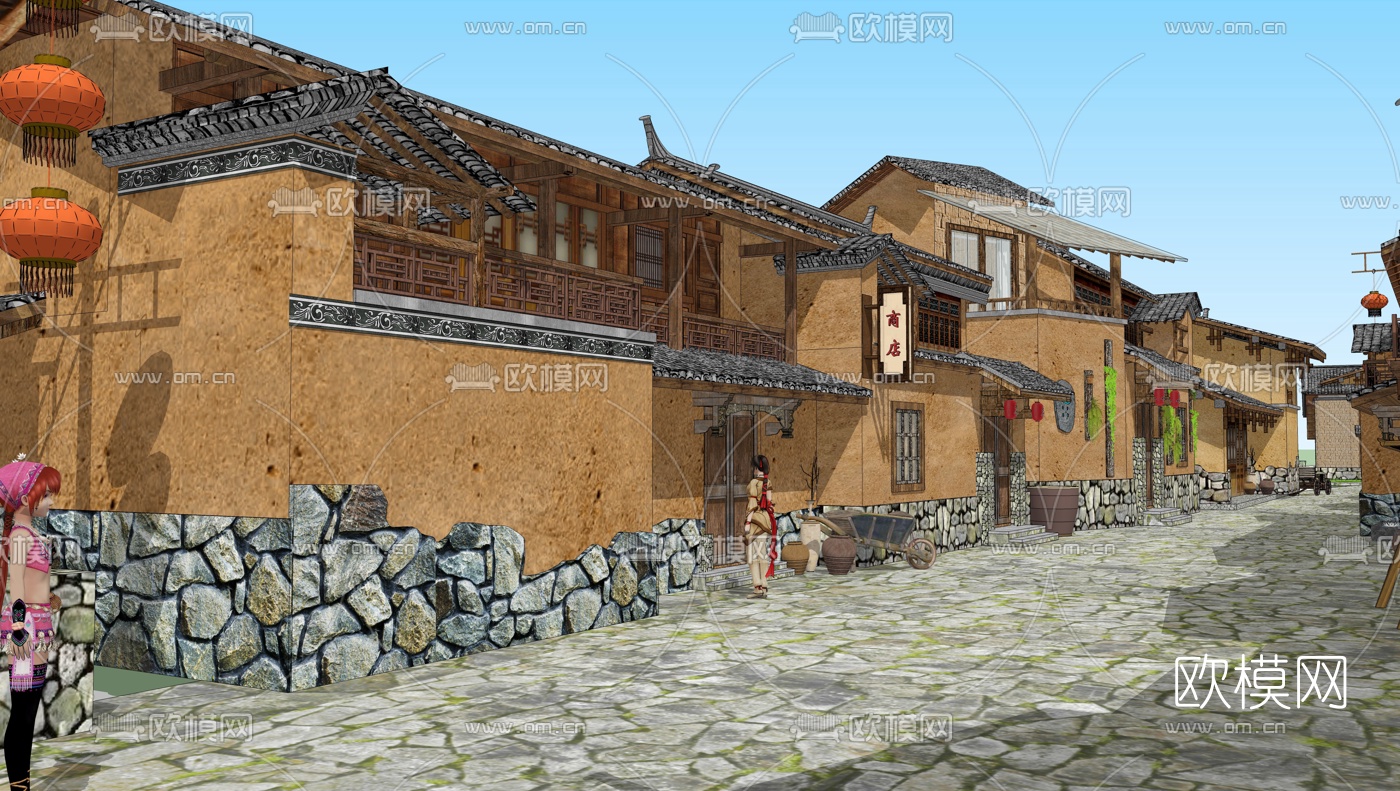 中式乡村民宿酒店su模型下载（渲染图5）