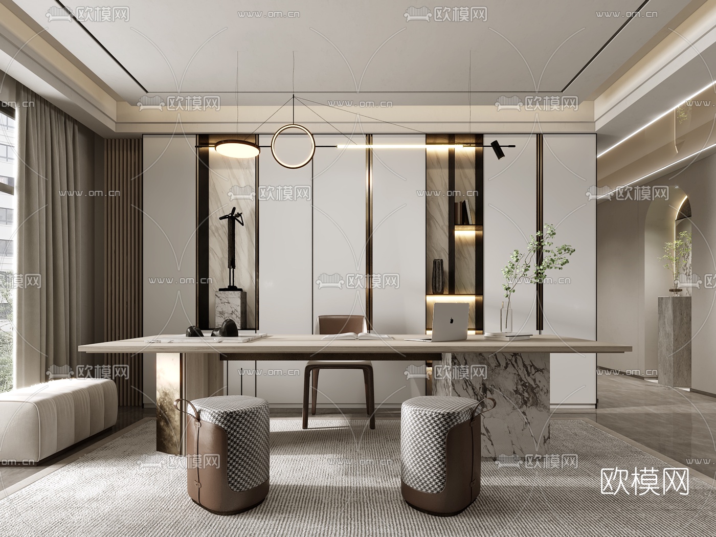 现代书房3d模型下载