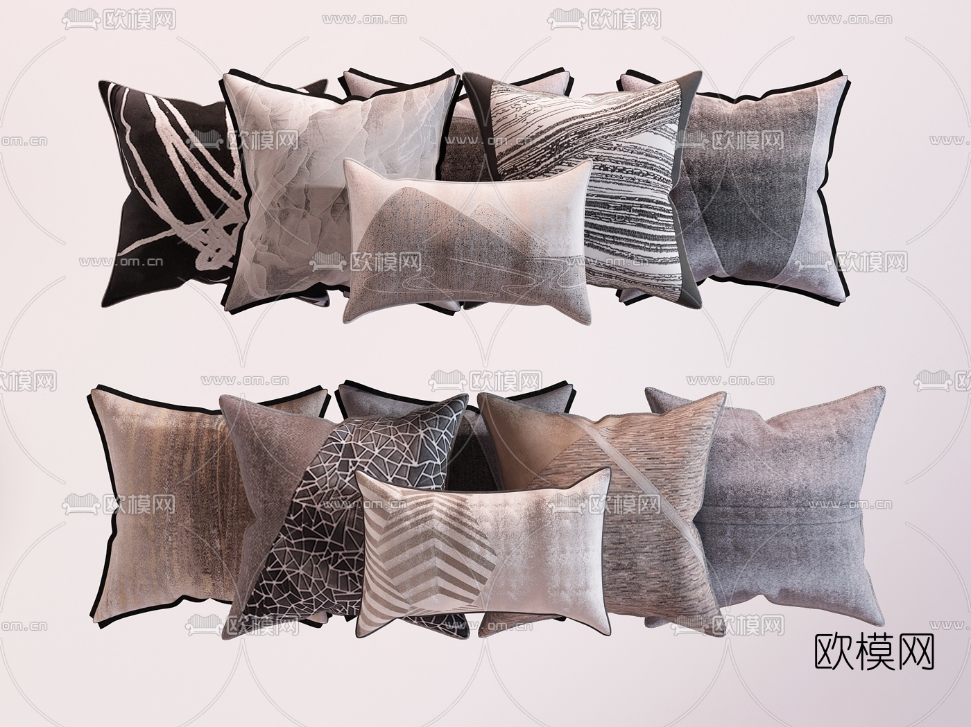 现代布艺抱枕3d模型下载
