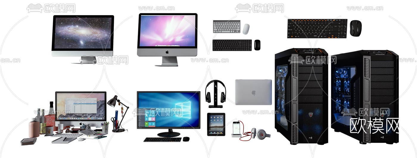 现代电脑主机显示器键盘3d模型下载