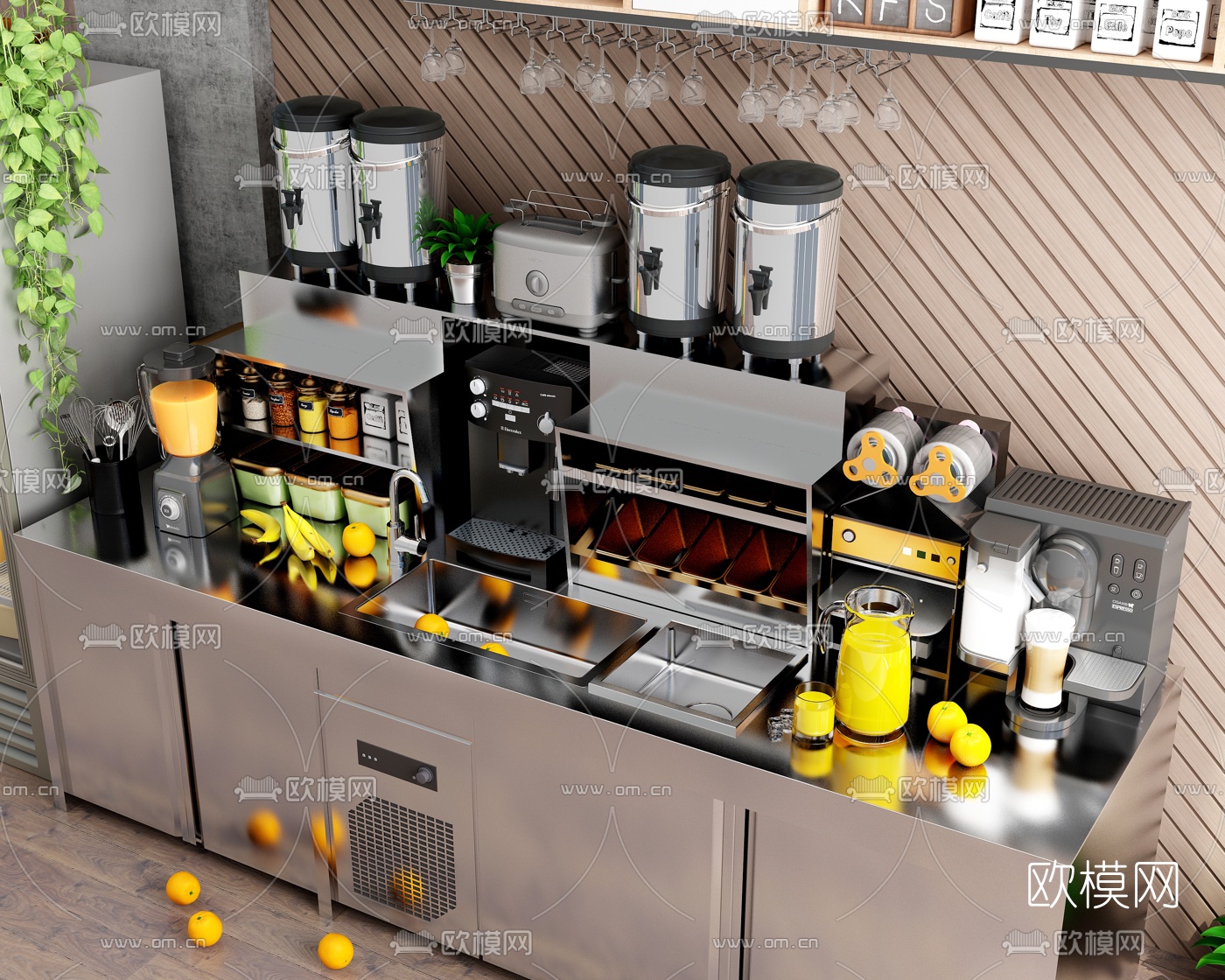 现代奶茶店工作台3d模型下载（渲染图2）