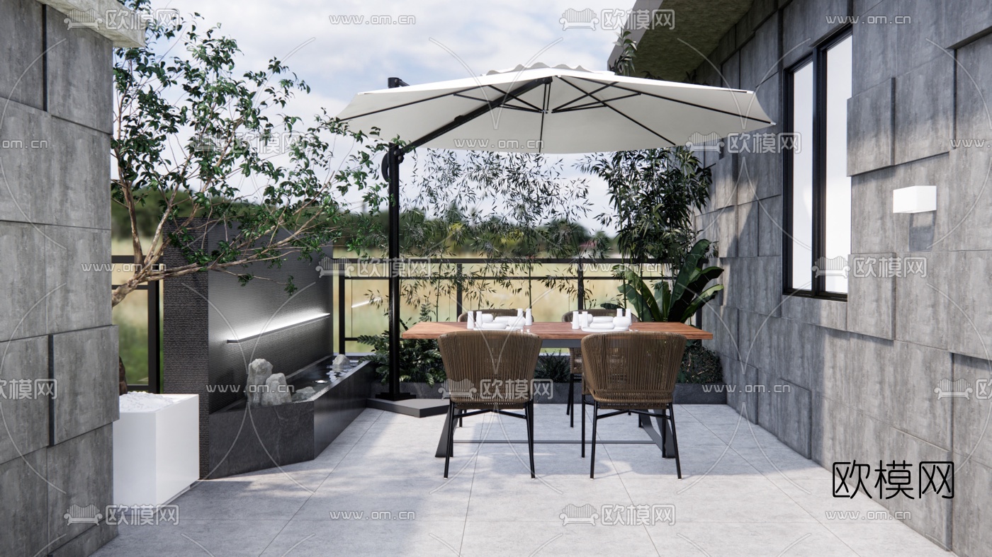 现代露天阳台su模型下载（渲染图1）