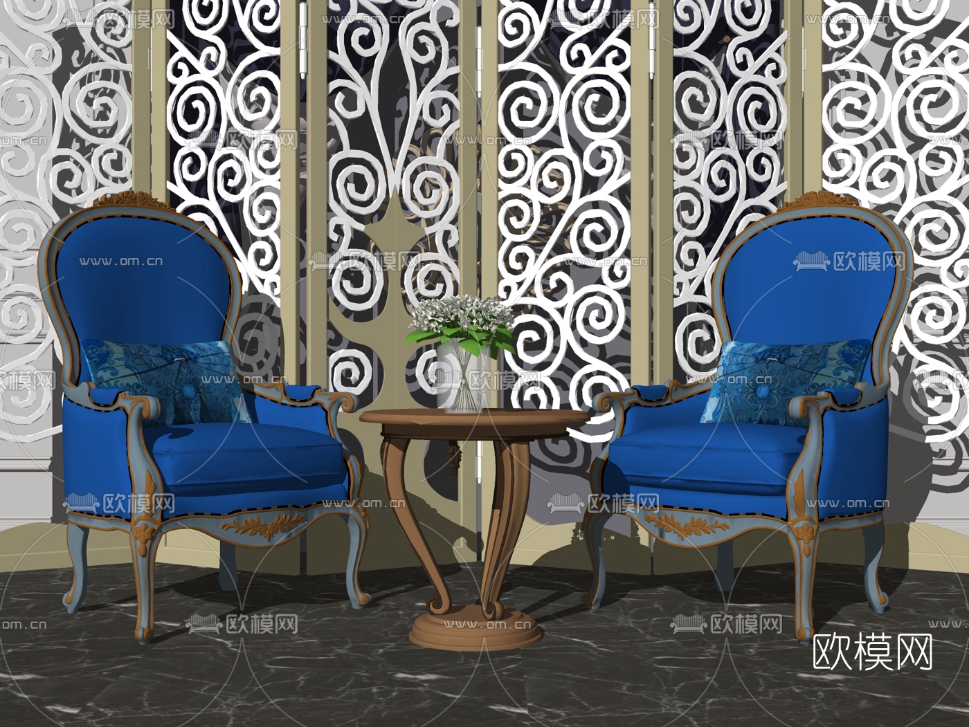 欧式实木休闲桌椅su模型下载