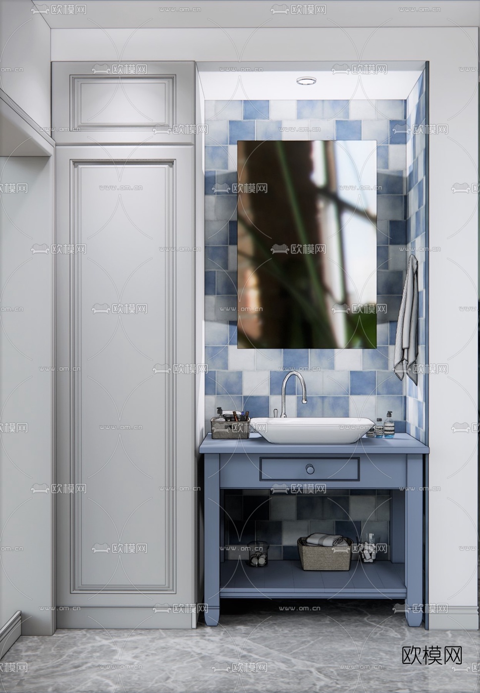 简欧浴室台盆su模型下载（渲染图1）