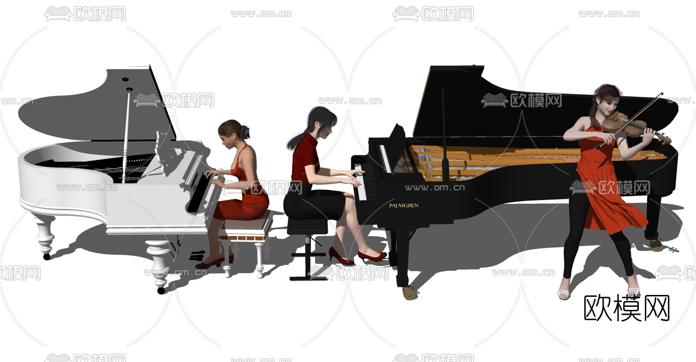 现代钢琴小提琴su模型下载