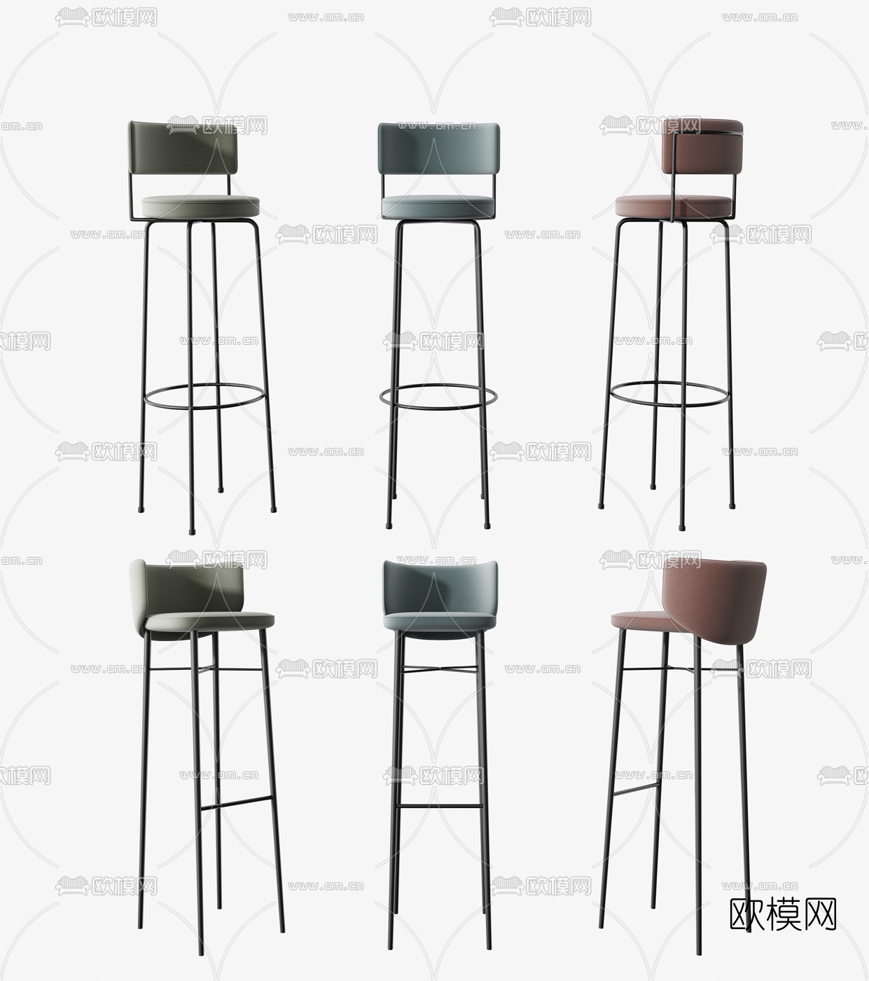 现代布艺靠背吧椅3d模型下载