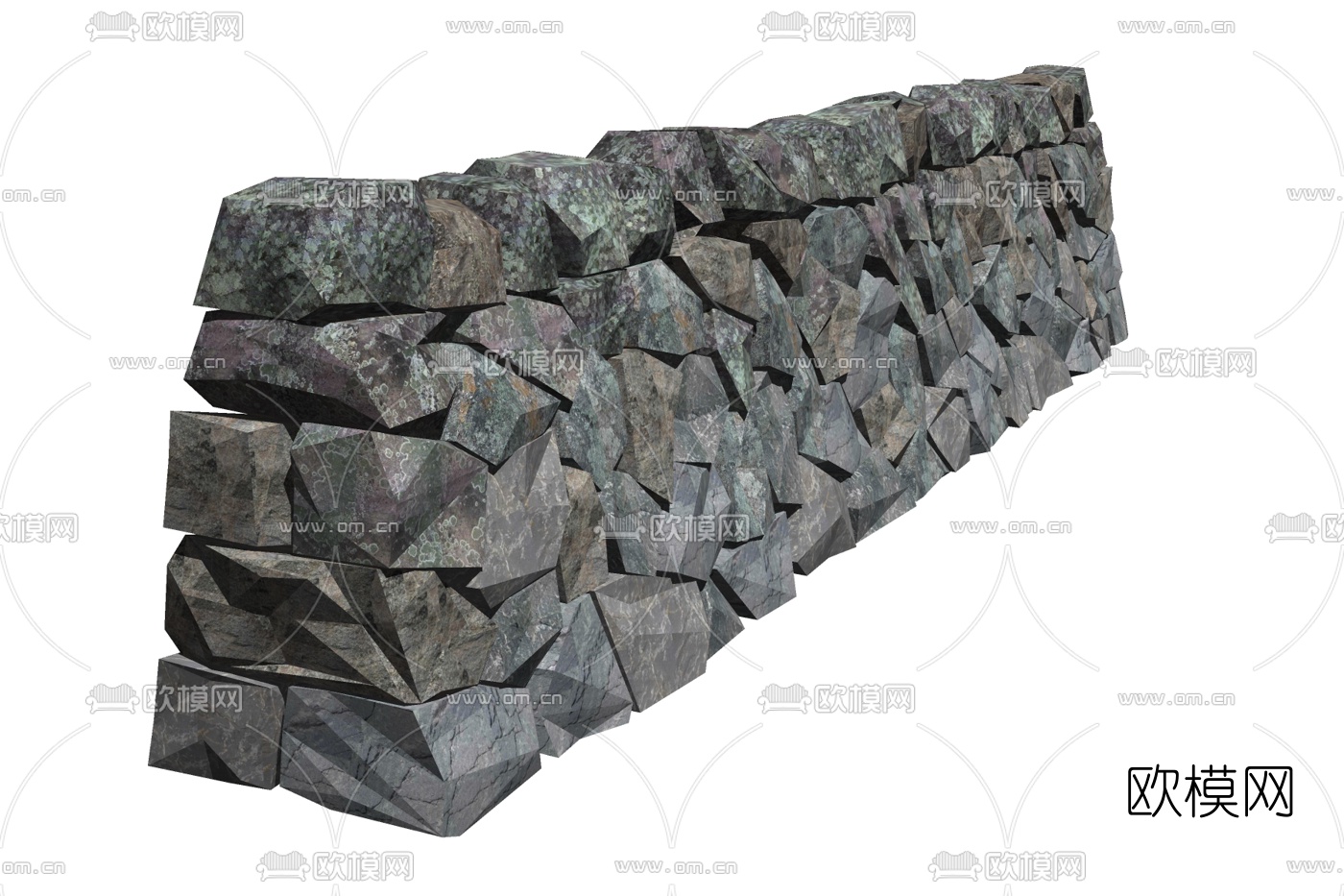 现代岩石围墙免费su模型下载