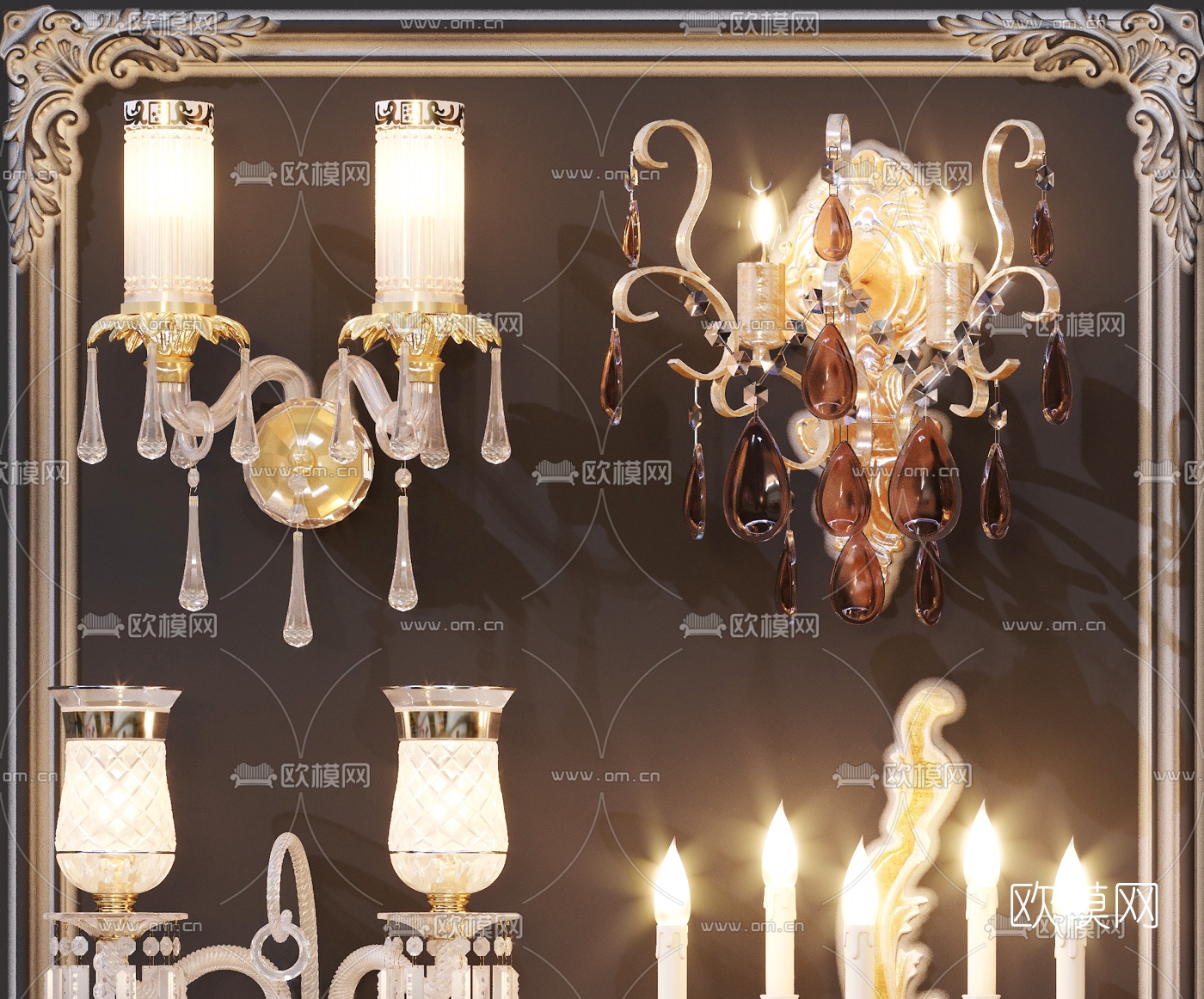 欧式水晶壁灯3d模型下载（渲染图2）