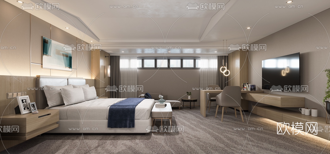 新中式酒店客房3d模型-免费3dmax模型库-欧模网