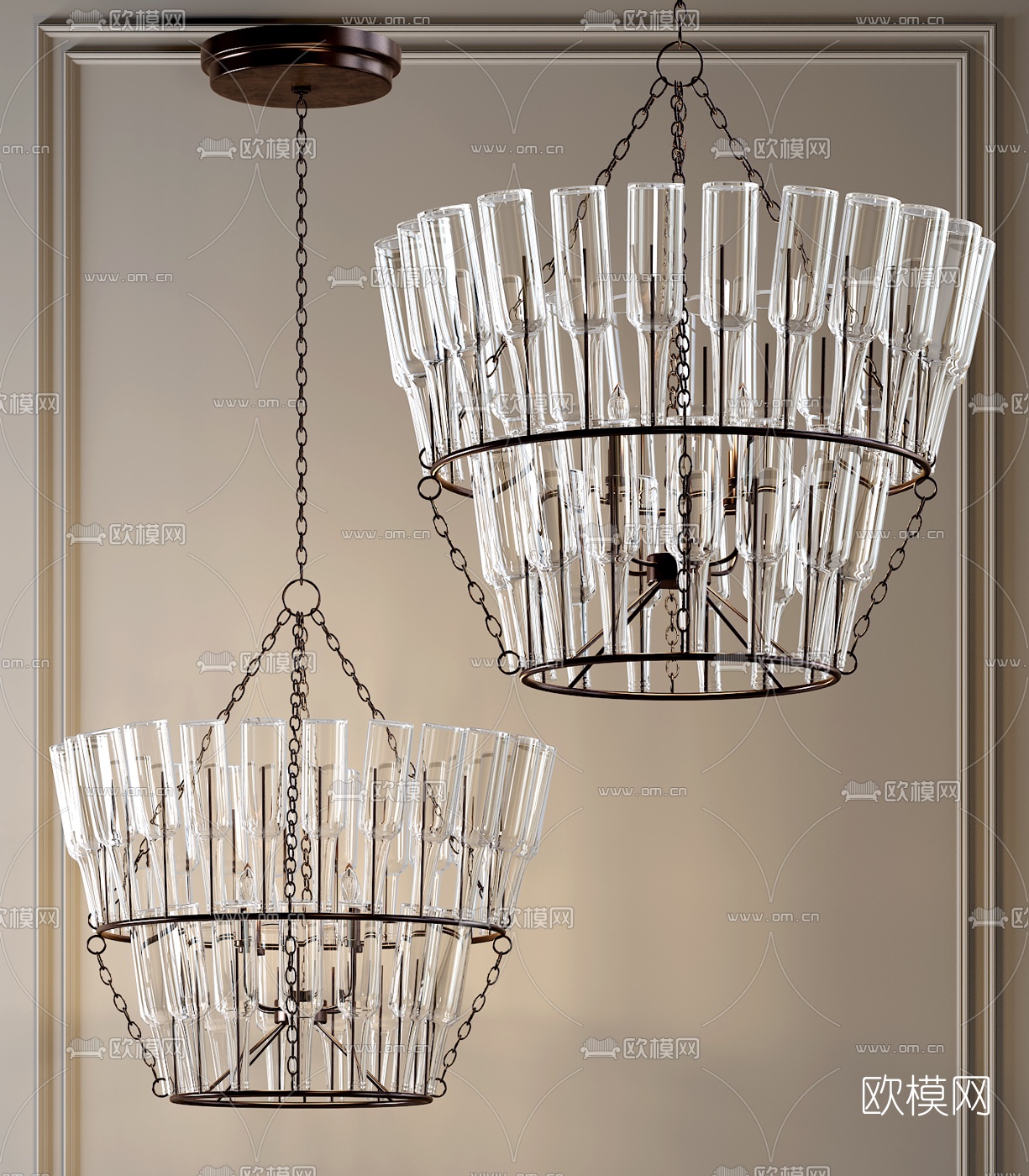 工业风金属水晶吊灯3d模型下载