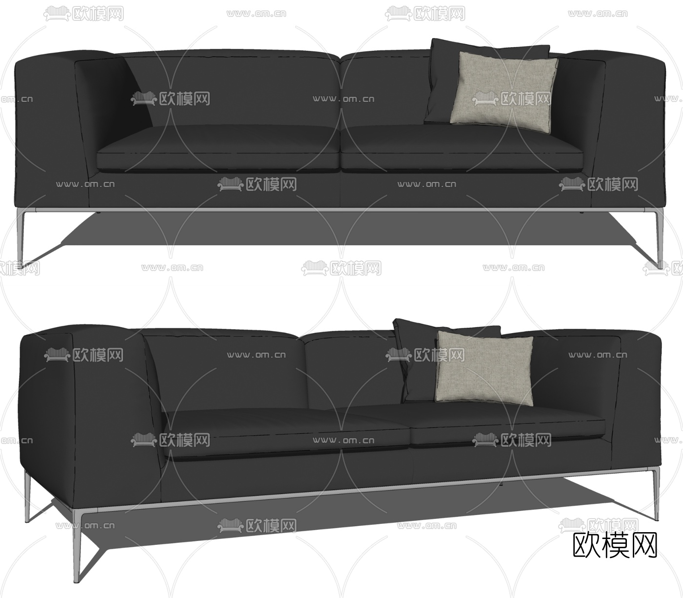 现代皮革双人沙发su模型下载（渲染图2）