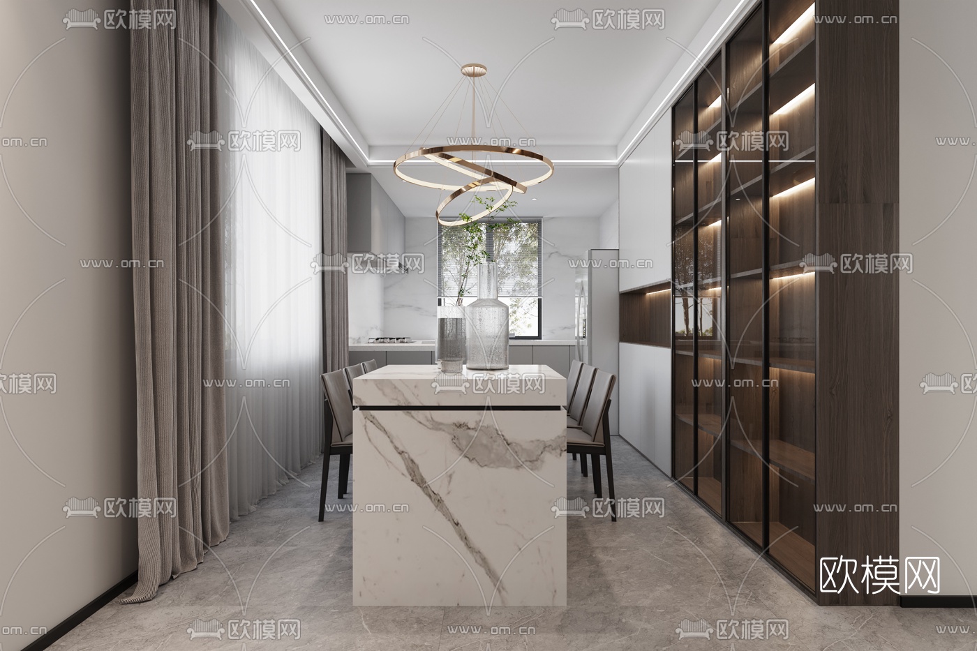 现代极简客厅餐厅3d模型