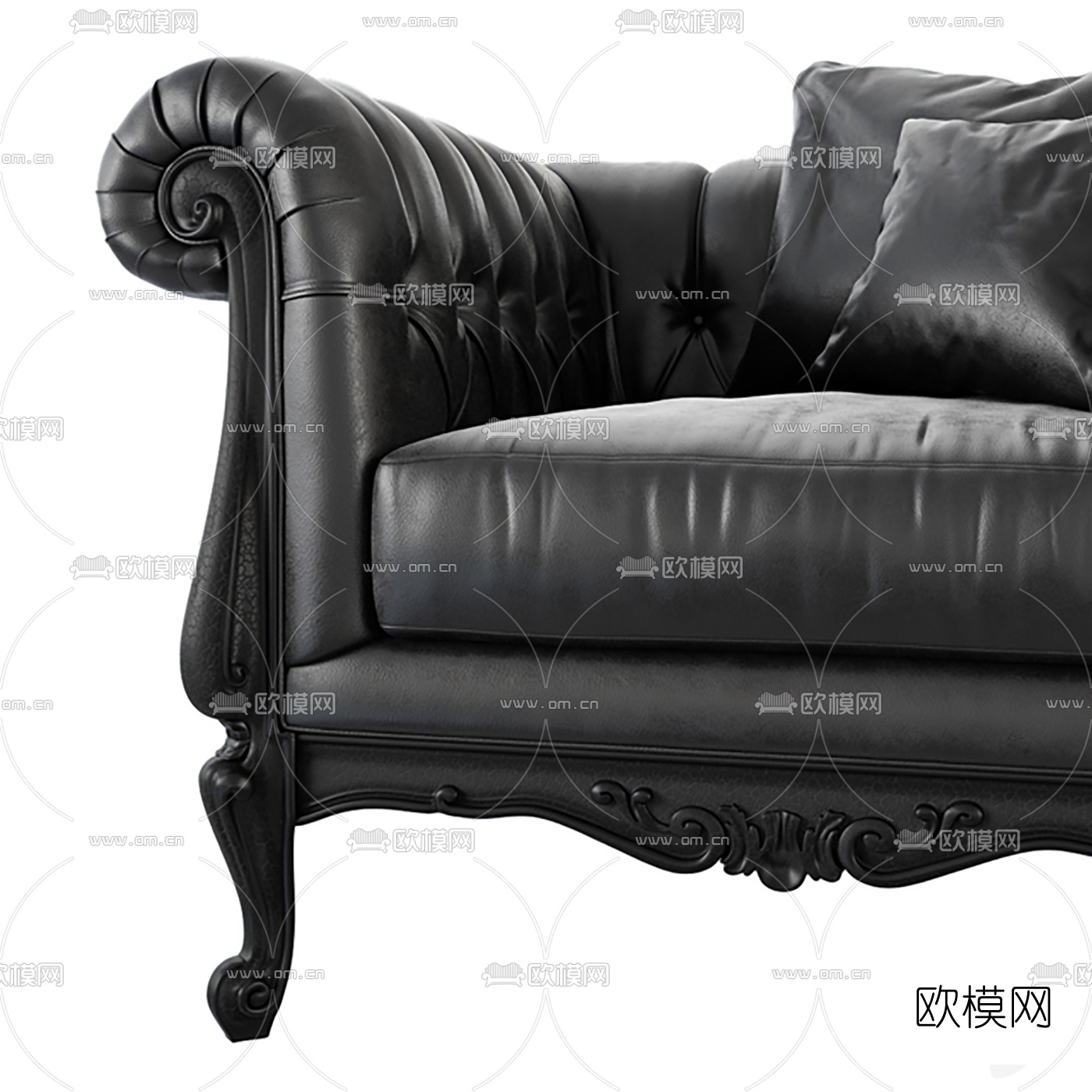 简欧黑色皮革单人沙发免费3d模型