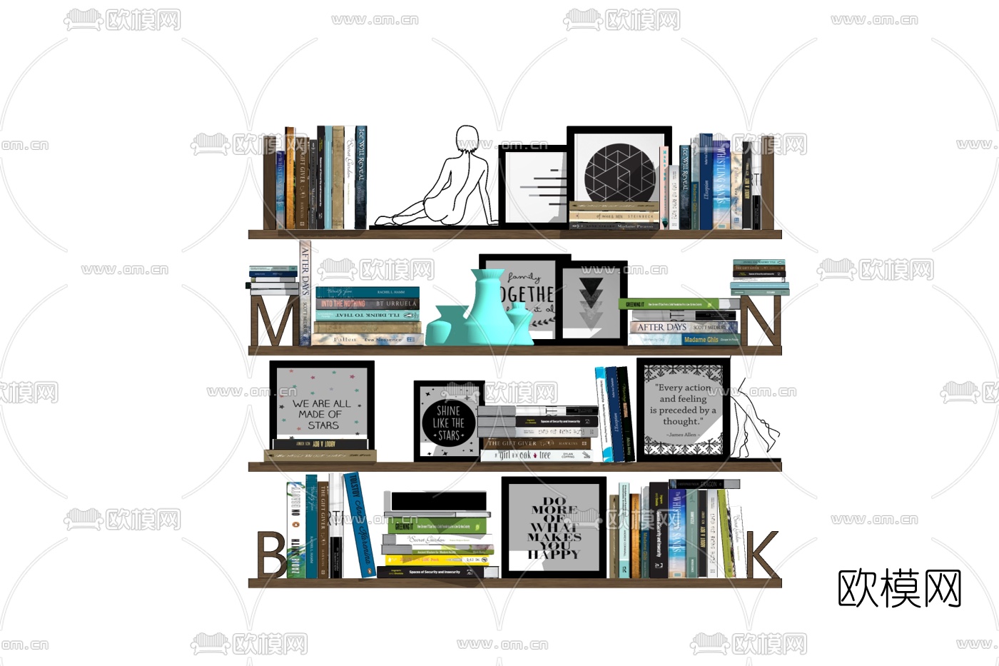 现代装饰书架免费su模型下载