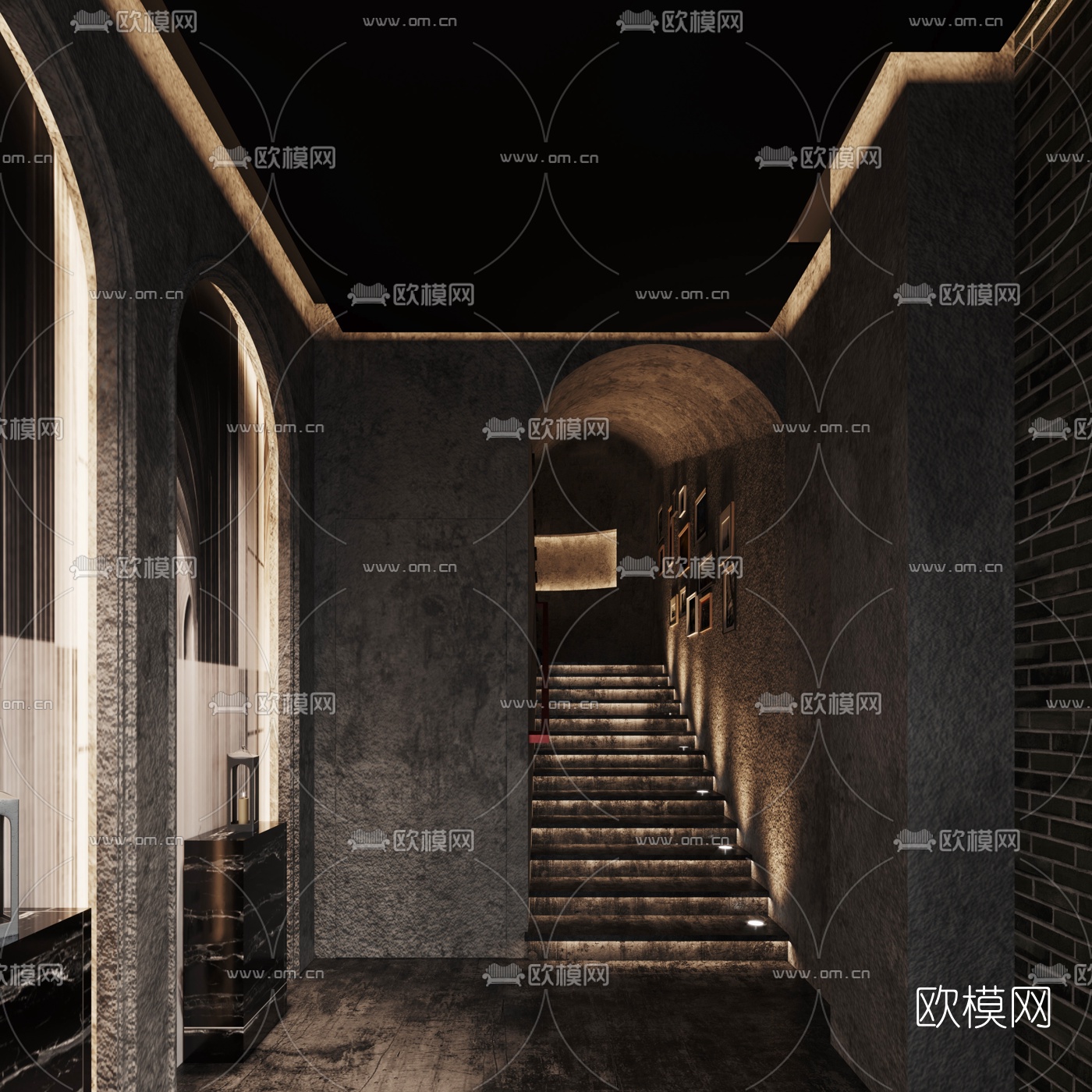 新中式酒吧门头楼梯间3d模型下载（渲染图2）