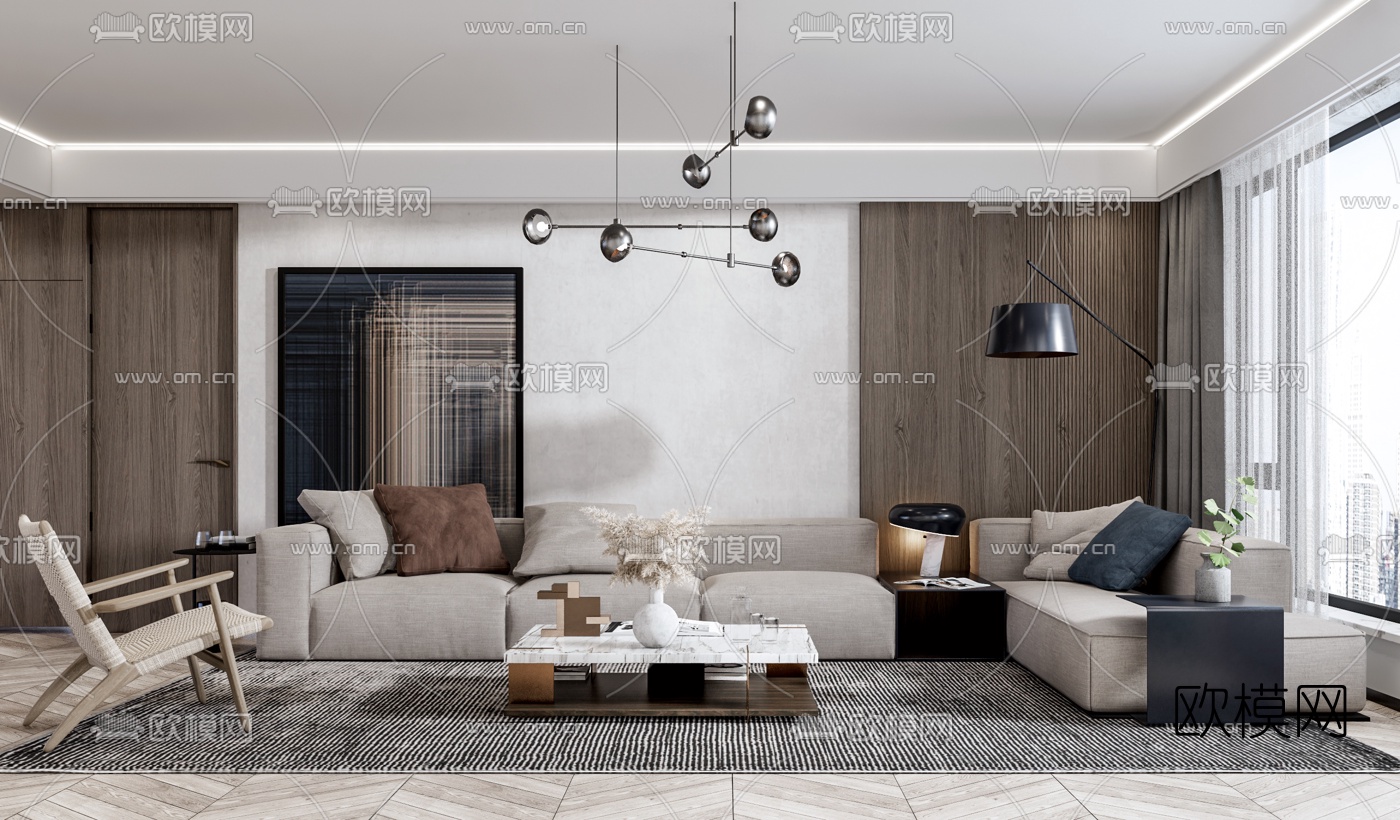 现代布艺转角沙发组合su模型