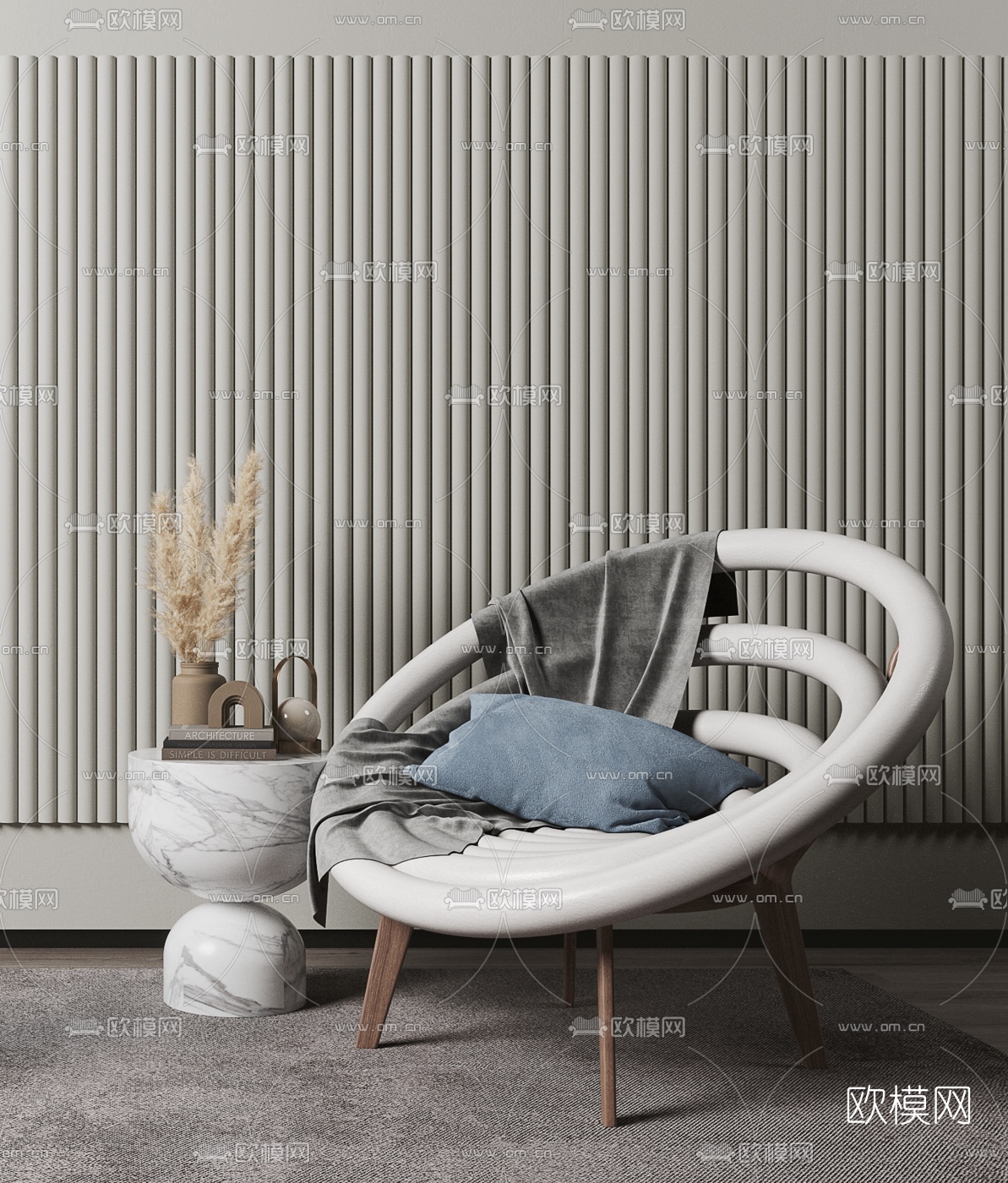 现代布艺异形休闲椅3d模型下载（渲染图2）