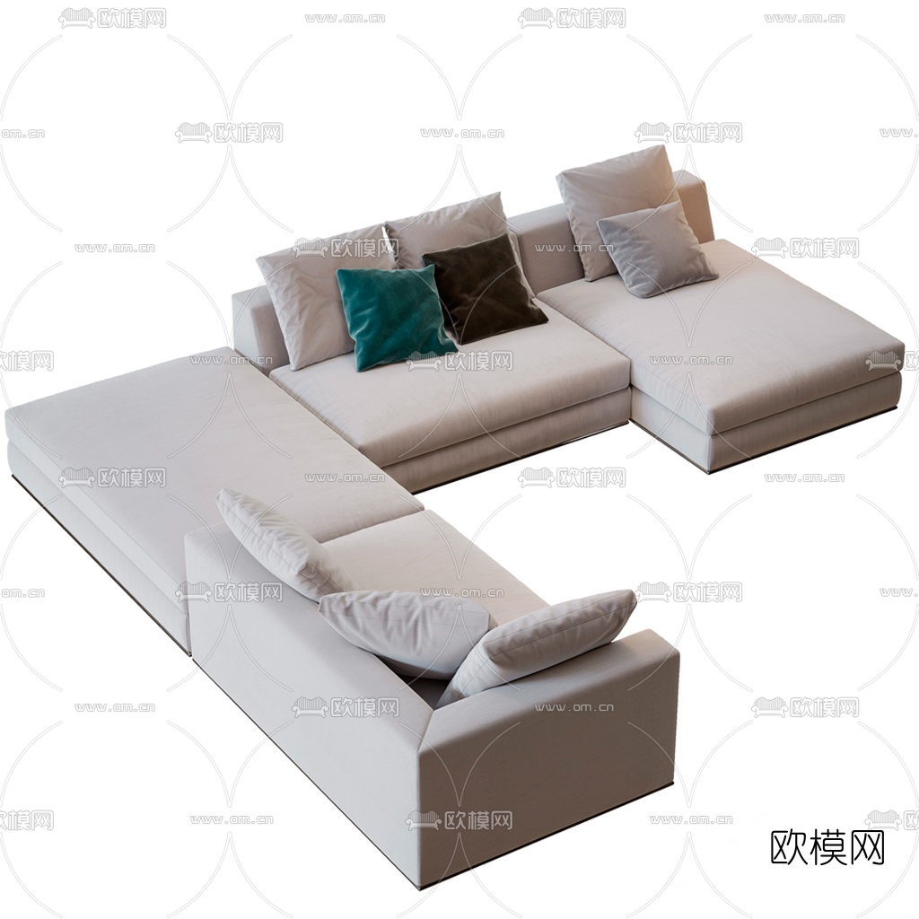 现代布艺多人转角沙发3d模型下载（渲染图3）