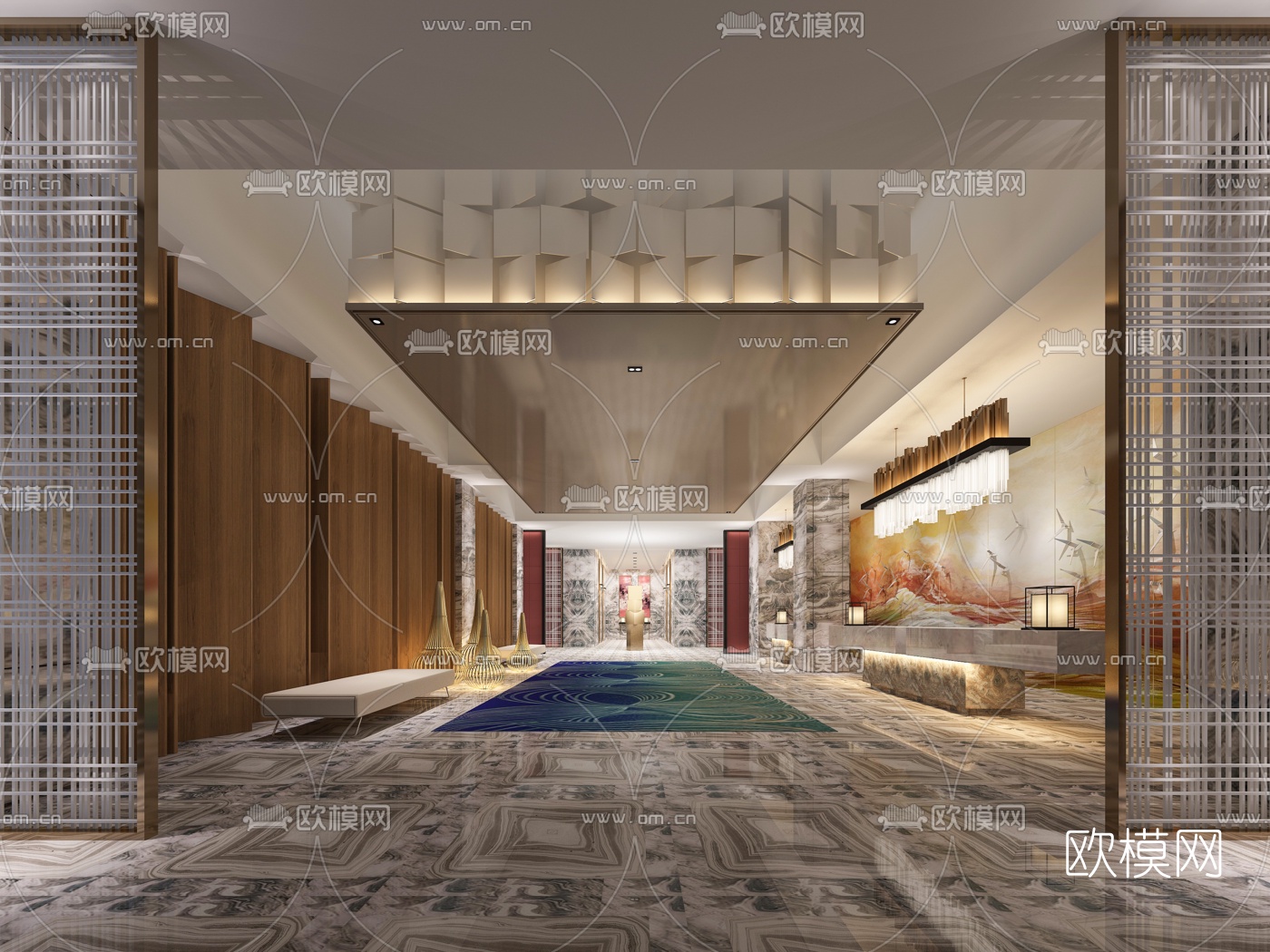 新中式酒店大堂3d模型