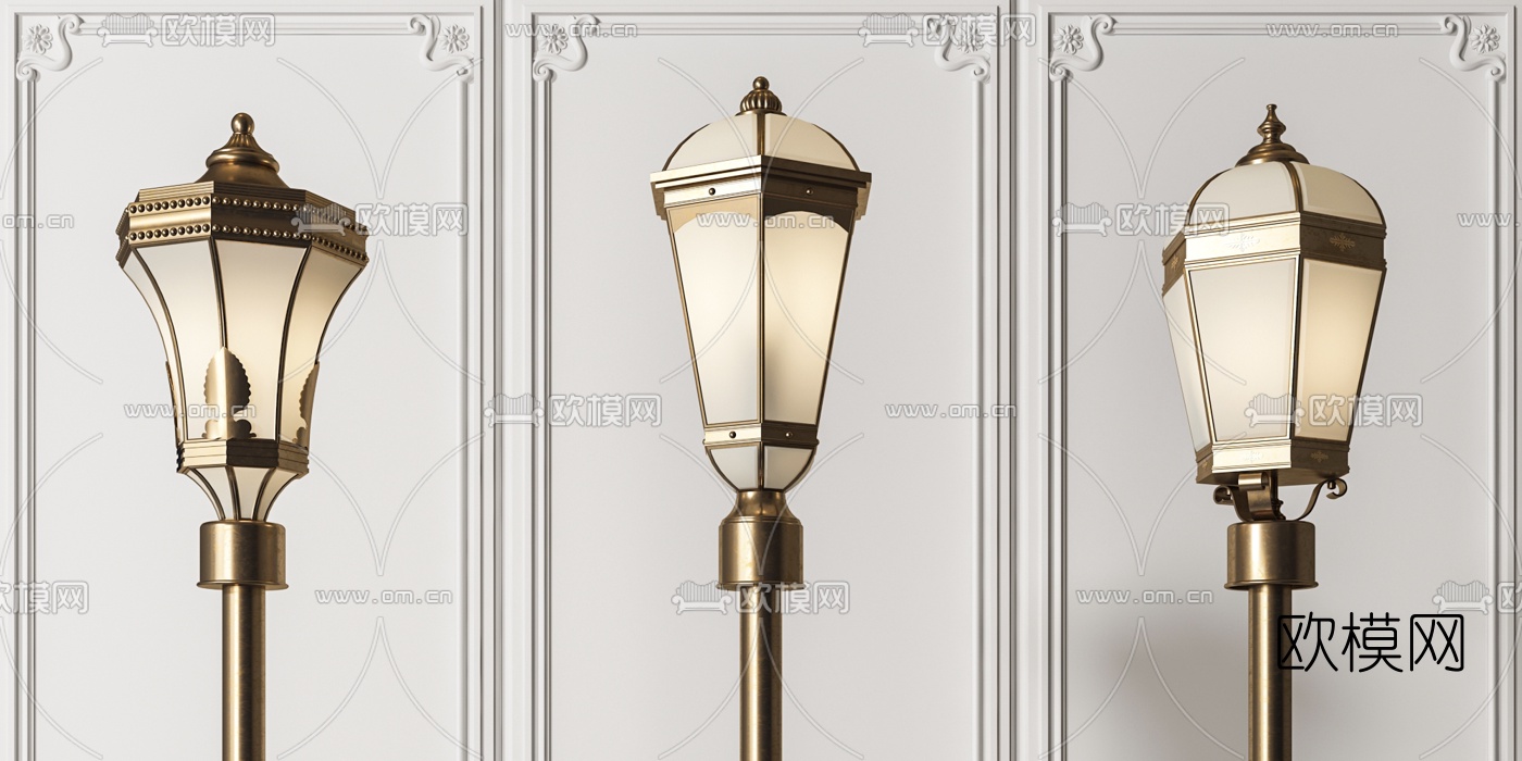 新中式金属户外灯路灯3d模型下载（渲染图2）