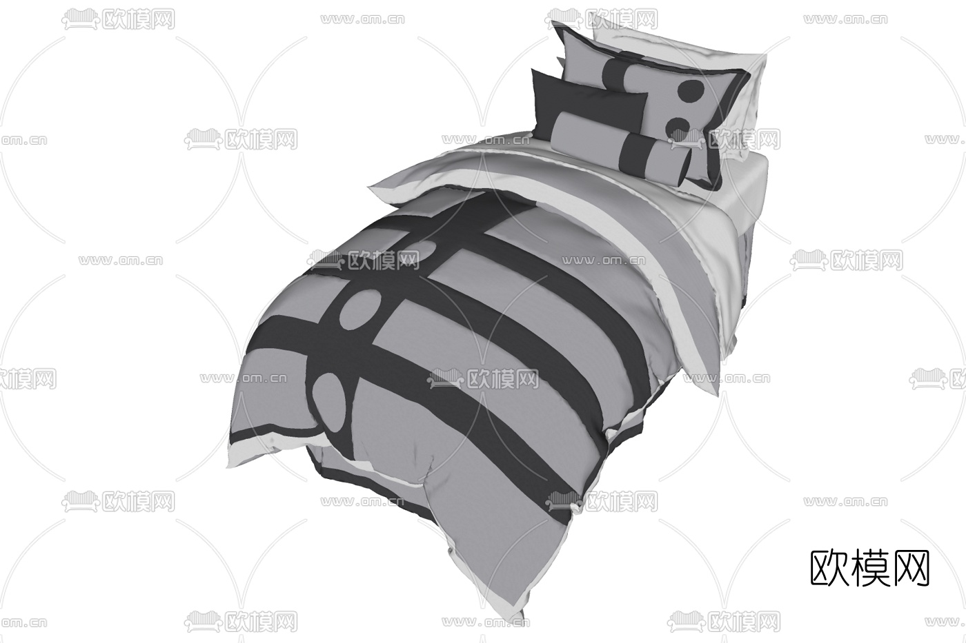 现代布艺单人床su模型下载