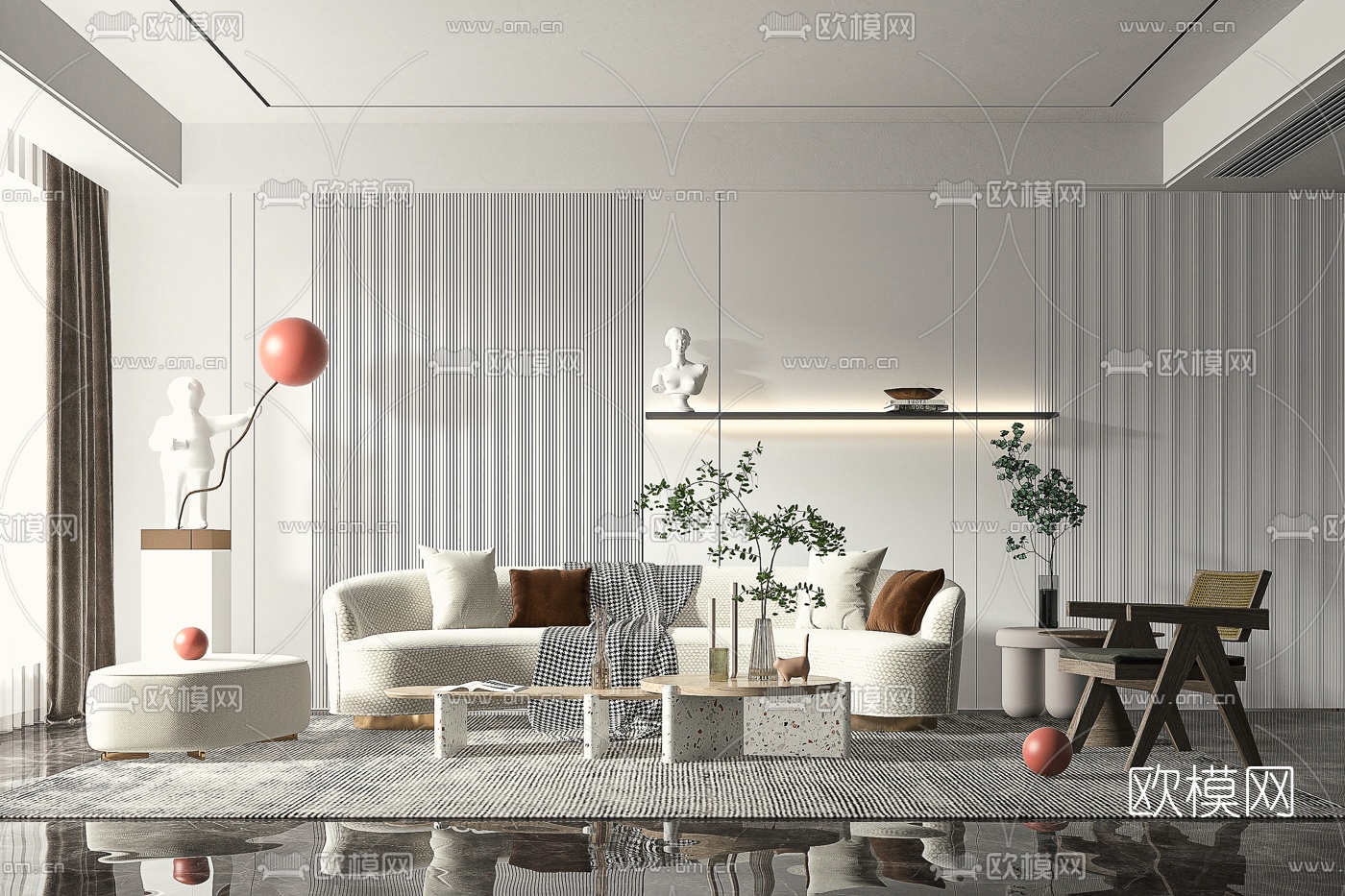 现代弧形布艺沙发组合3d模型下载