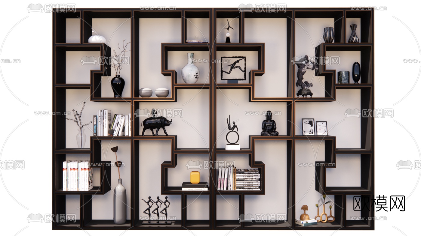 新中式博古架su模型下载（渲染图1）