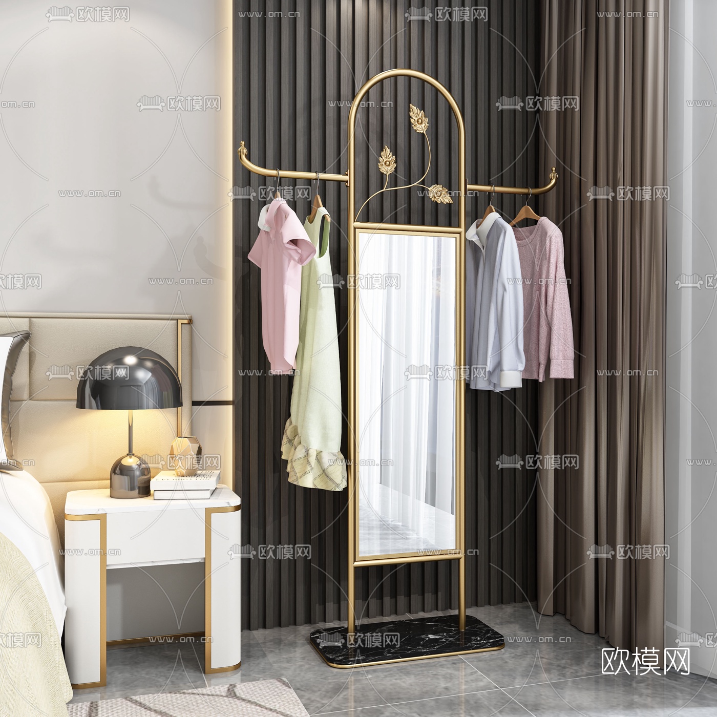 现代衣帽架穿衣镜3d模型