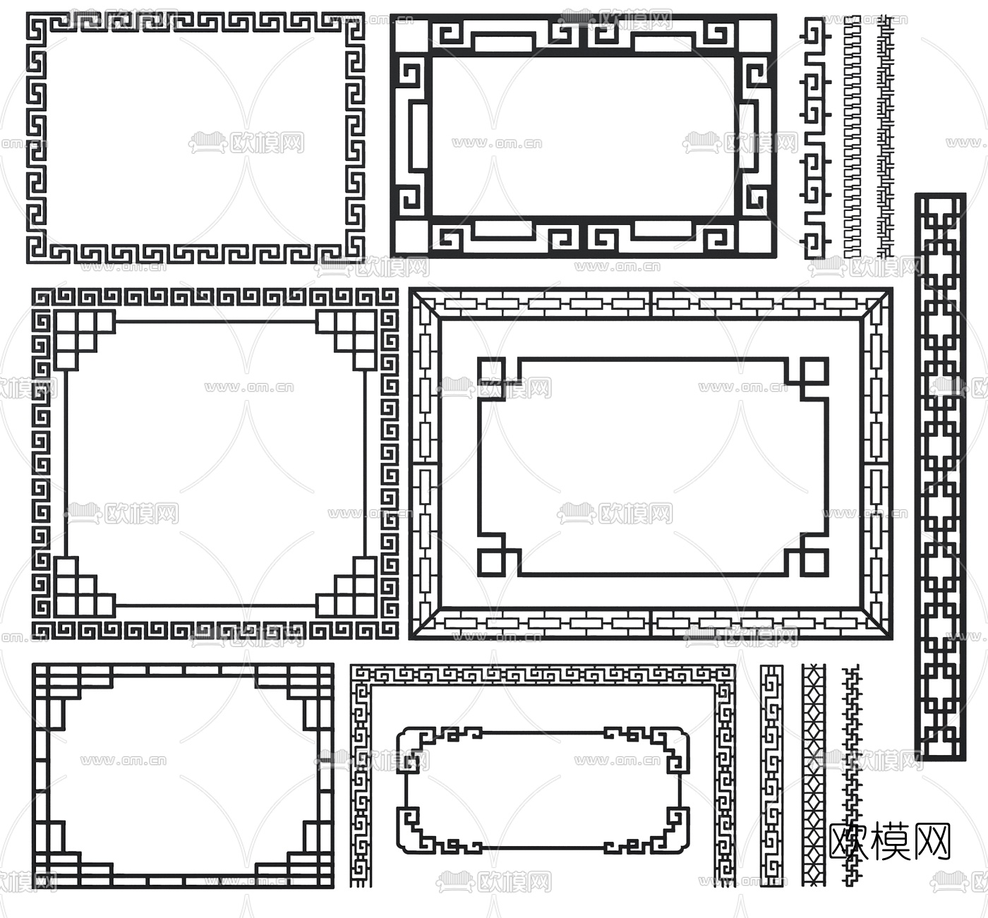 新中式花格雕花线条3d模型