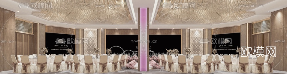 现代轻奢酒店宴会厅3d模型下载(渲染图4)