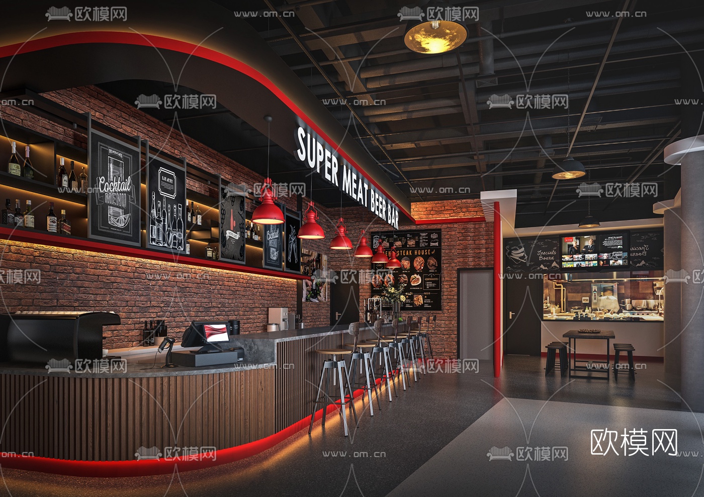 工业风西餐厅前台3d模型