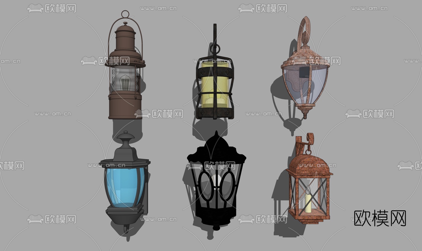 中式壁灯景观灯su模型下载