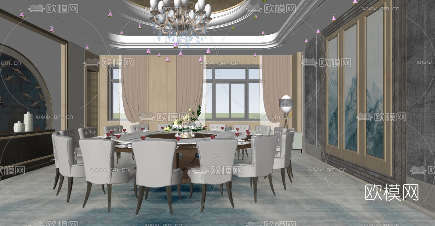 新中式酒店包间su模型