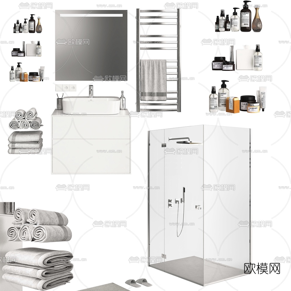 现代浴室柜架台盆淋浴房3d模型下载