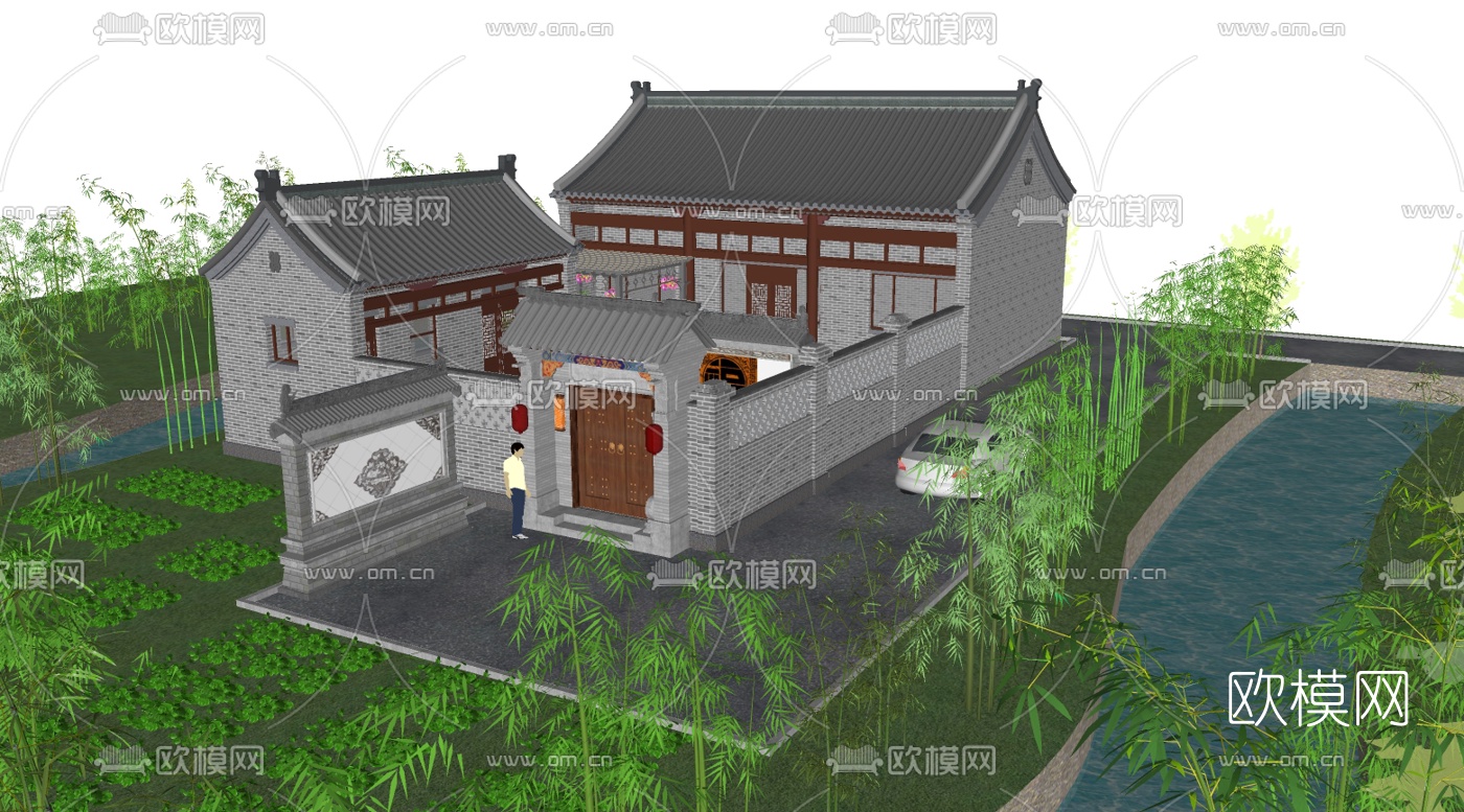 中式四合院su模型下载（渲染图1）