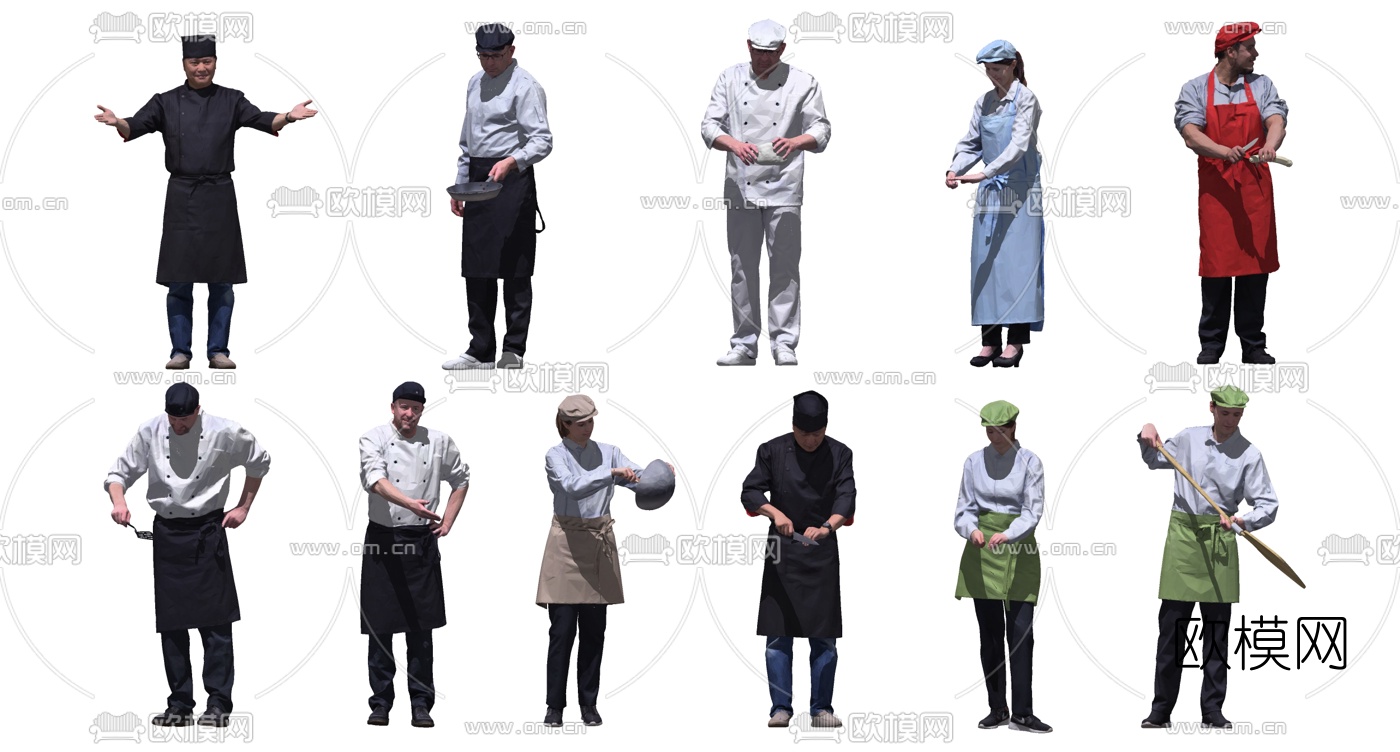 现代厨师服餐饮饭店务员人物su模型下载