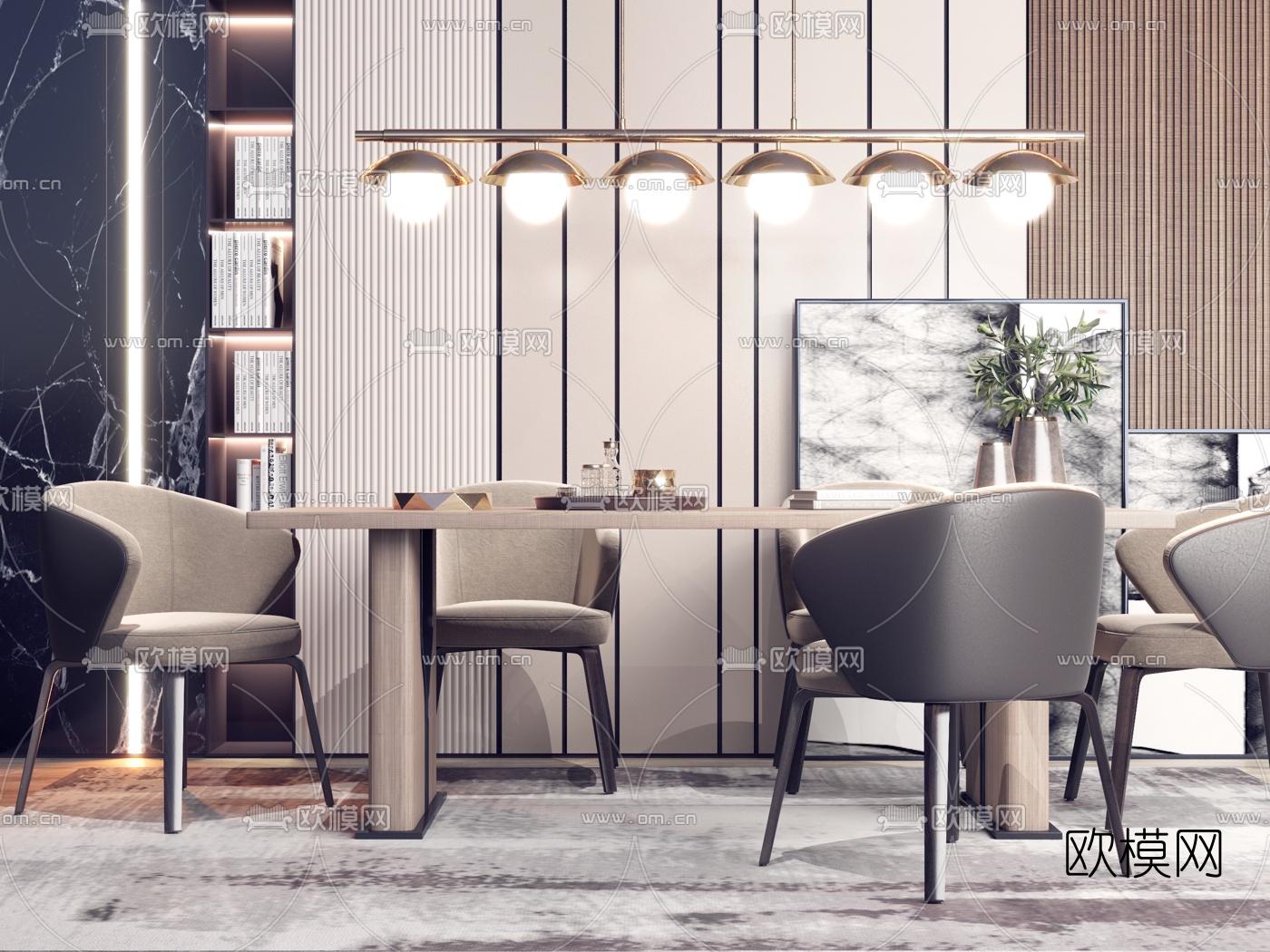 现代轻奢餐桌椅3d模型下载