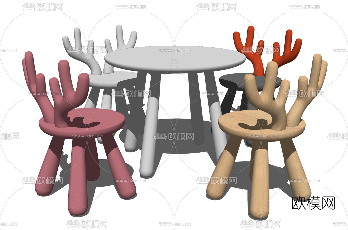 现代儿童桌椅su模型下载（渲染图1）