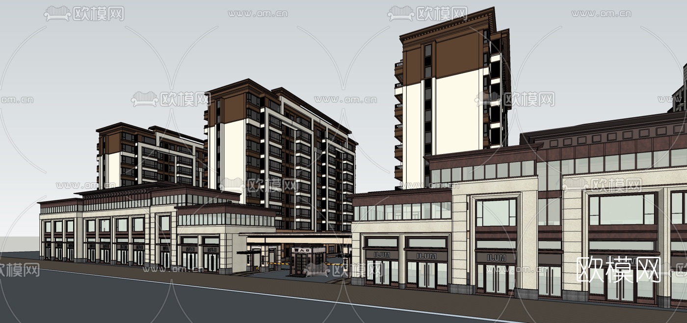 新古典小区公寓楼su模型下载（渲染图2）