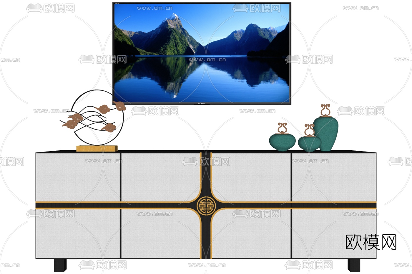 新中式实木边柜su模型