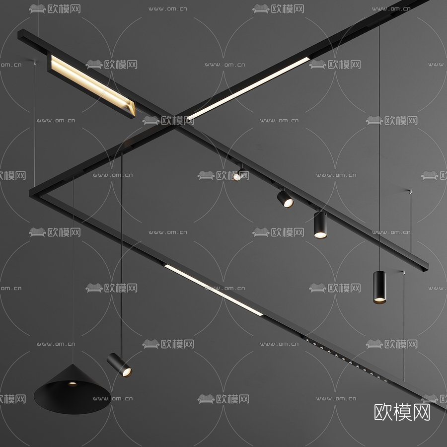 现代办公筒灯轨道灯3d模型