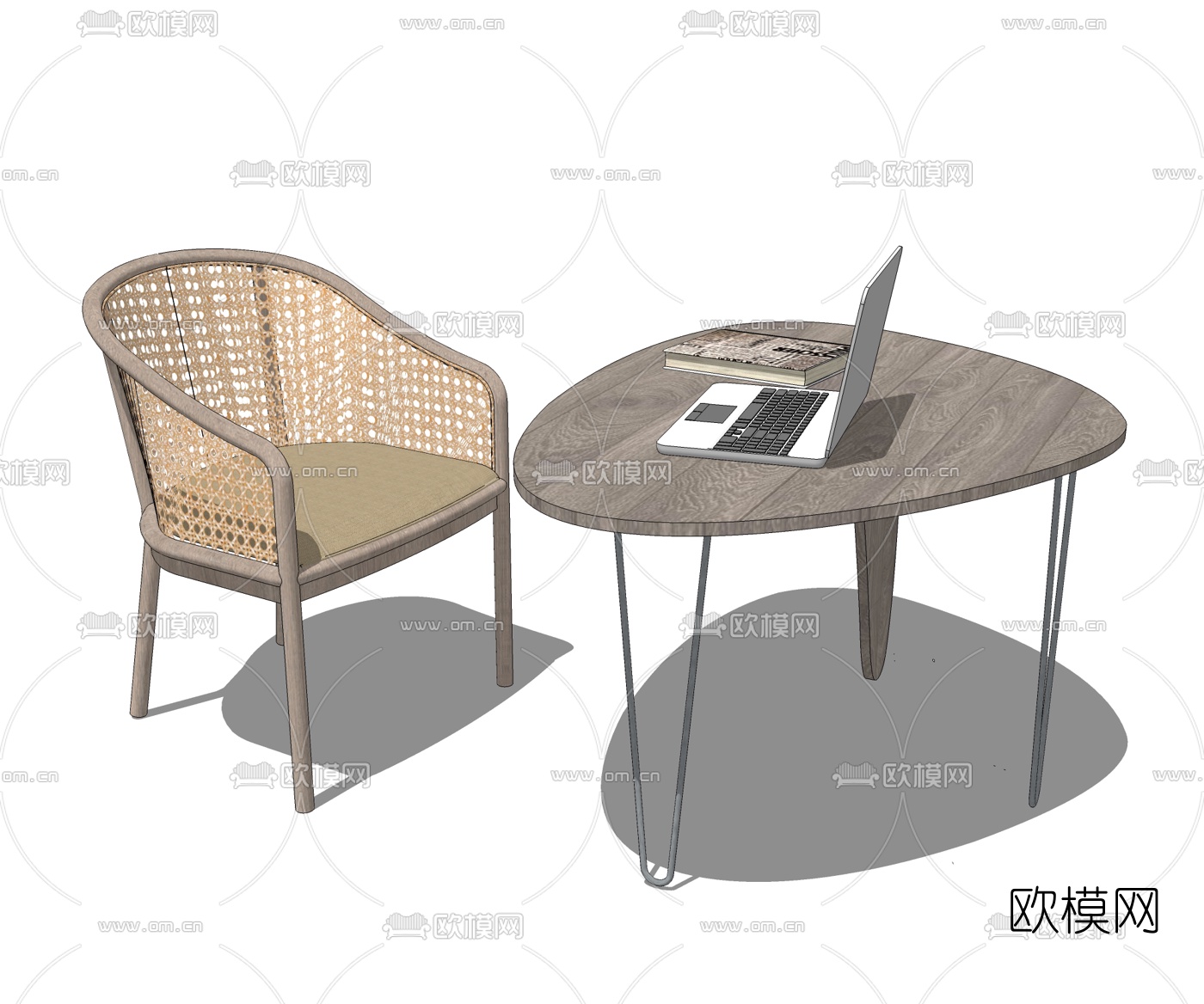 现代藤编书桌椅su模型下载