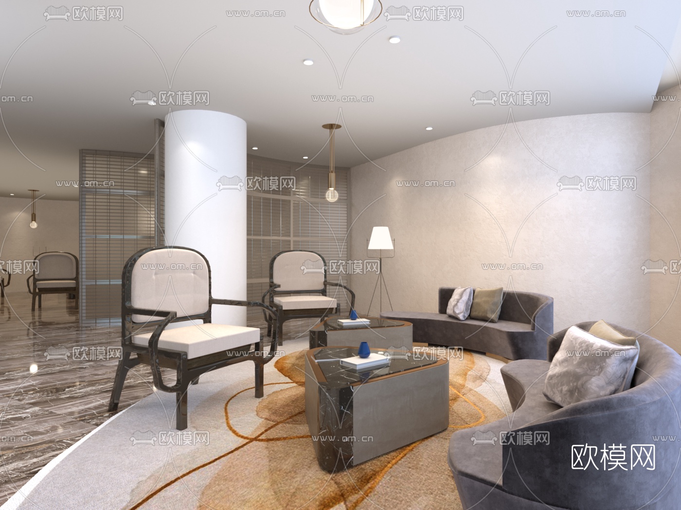 HWCD设计 现代售楼处洽谈区3d模型